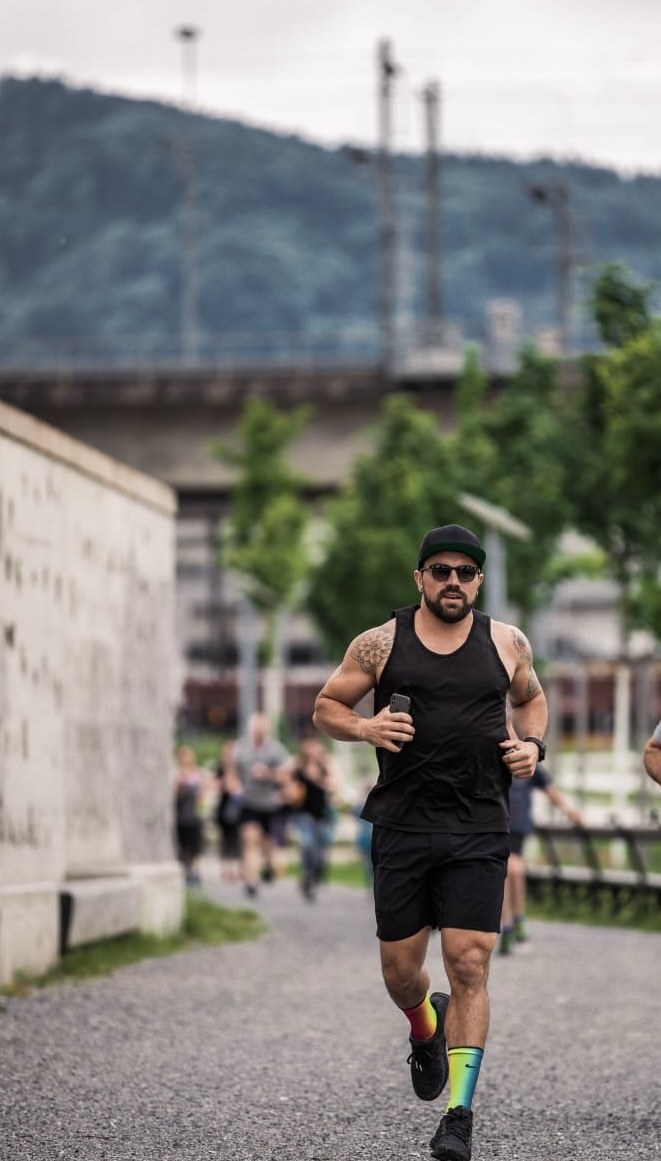 Aaron running during training outdoors